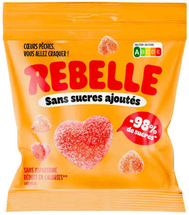 Cœur Pêche sans Sucres Ajoutés🍬Rebelle - Sachet de 50g